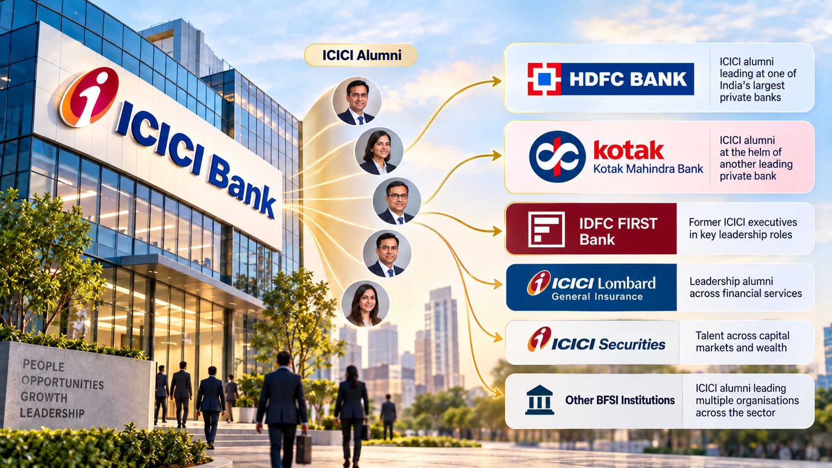 ICICI Bank building, symbolizing growth and leadership development in India's BFSI sector.