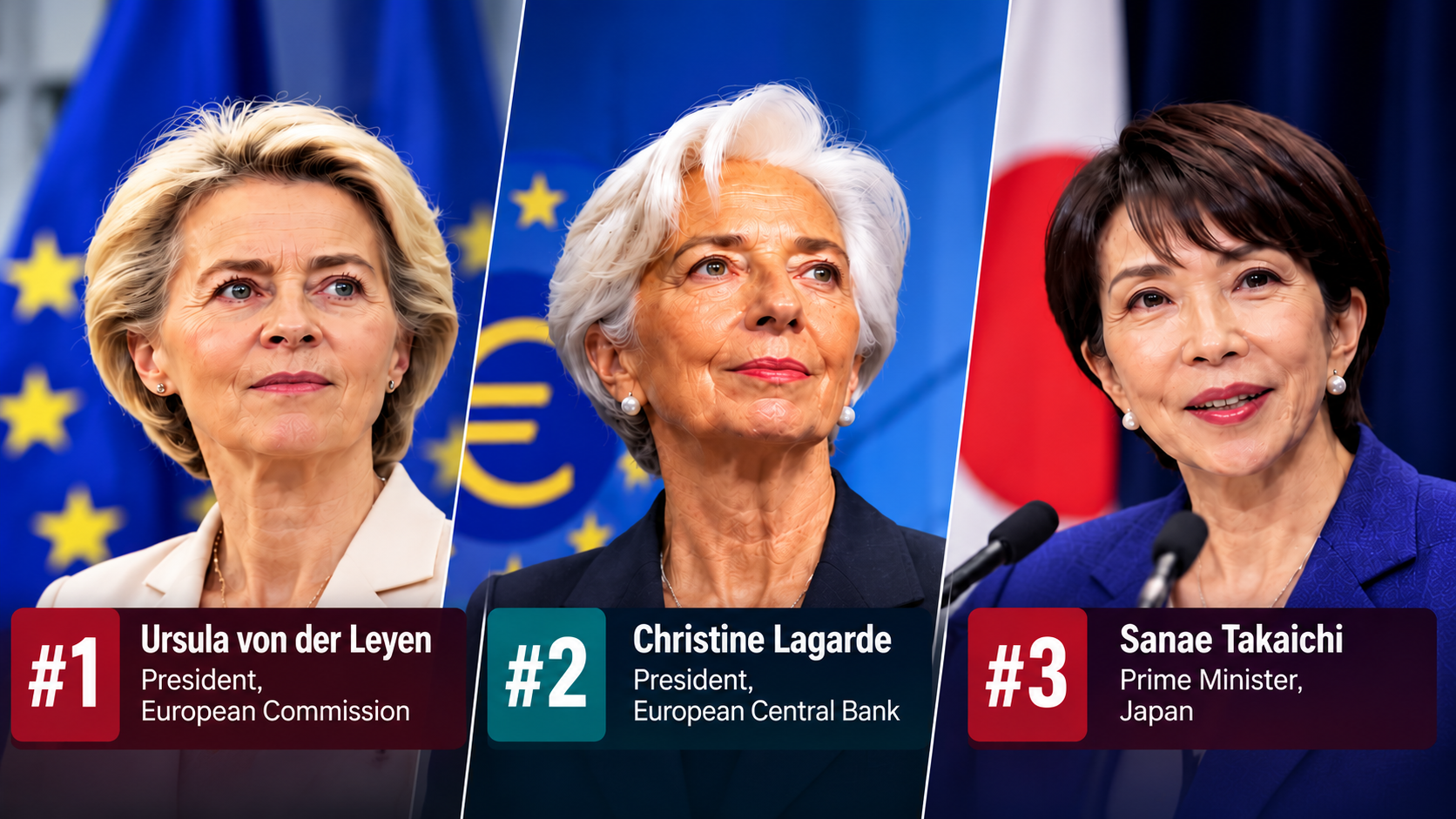 Forbes 2025 Most Powerful Women: Ursula von der Leyen and Christine Lagarde in global politics and banking.