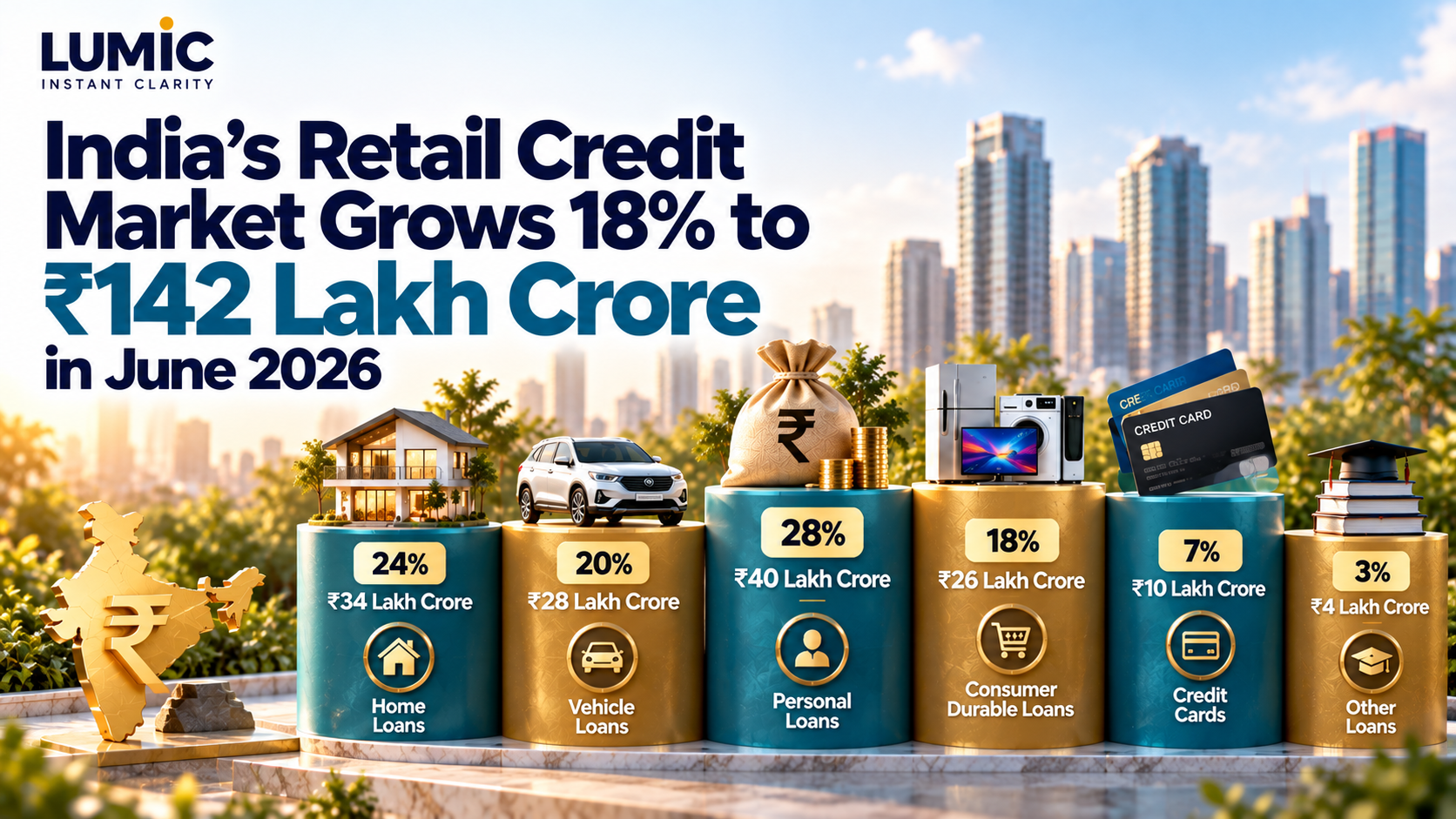 Chart showing India's retail credit market growth to ₹142 lakh crore in June 2026.