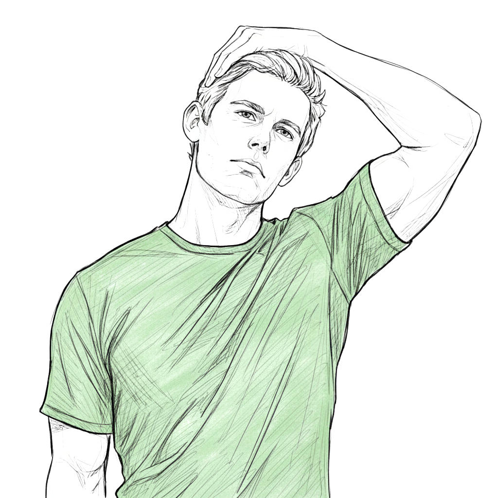 A person in a green shirt doing upper trap stretch
