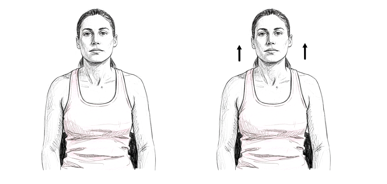 A woman in a tank top performing shoulder shrugs.