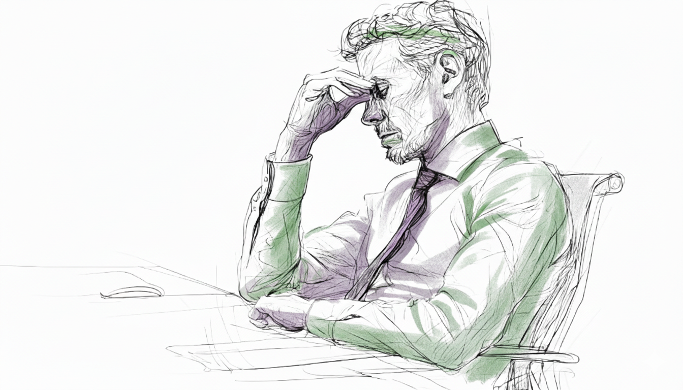 A man in a shirt and tie, sitting at a table, leaning on one hand.