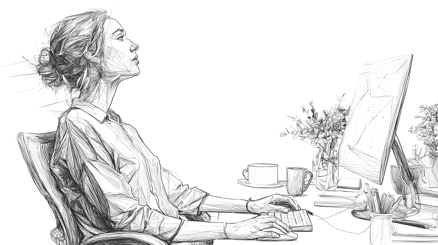 A person working on computer looking away for a reset