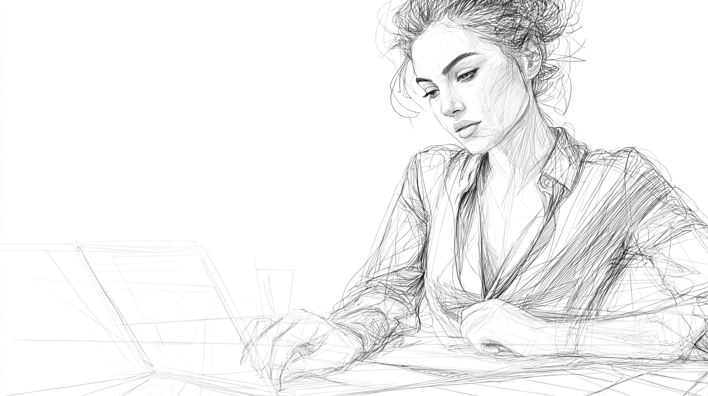 A woman working on a laptop at her desk.