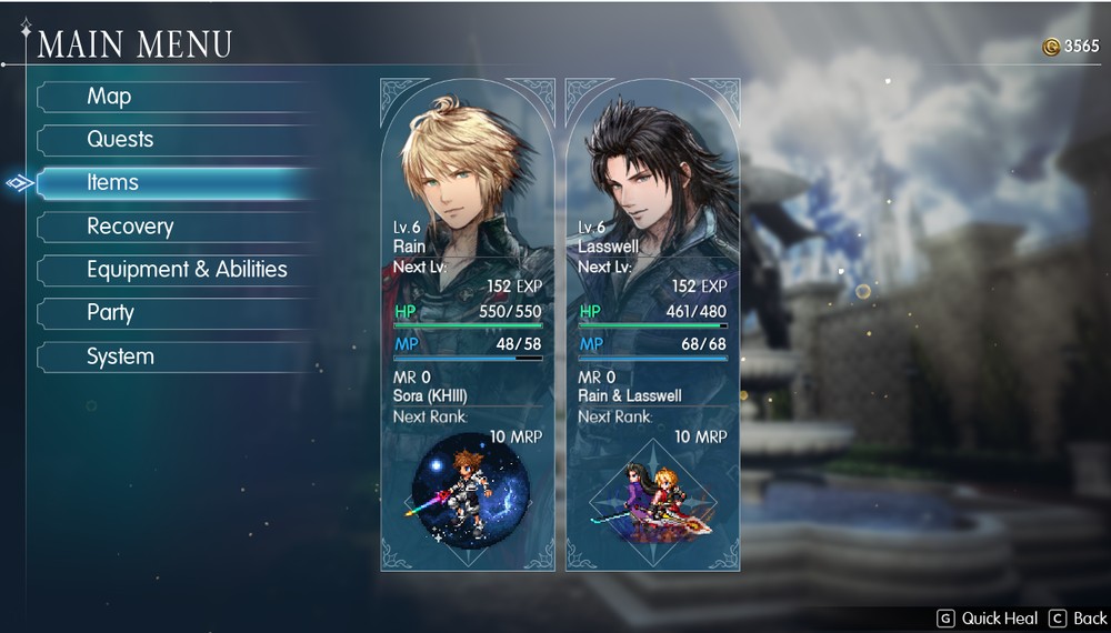 Rain and Lasswell's Brave Exvius sprites in the FINAL FANTASY RESONANCE demo's own main menu