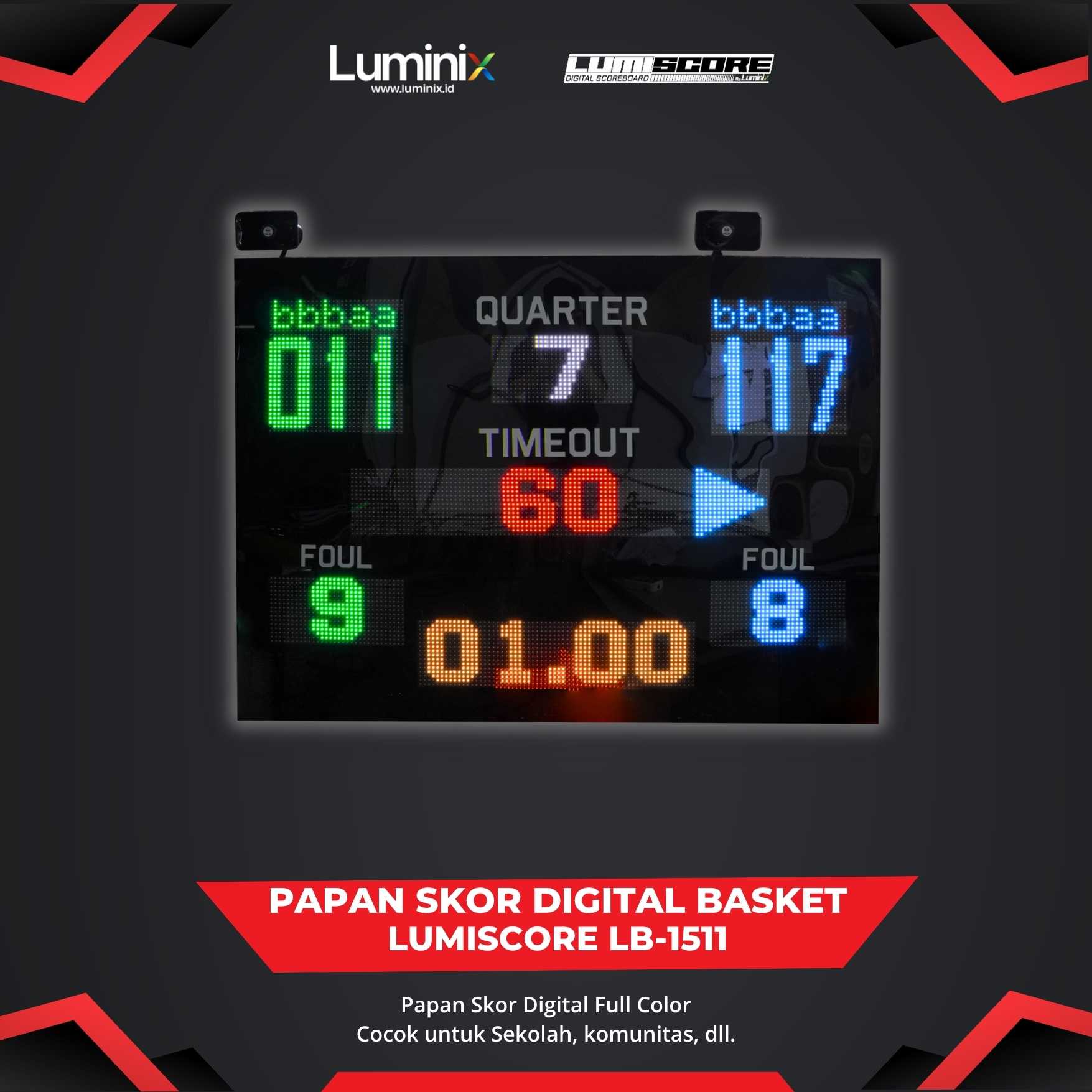 Scoreboard LED full color terpasang di venue basket