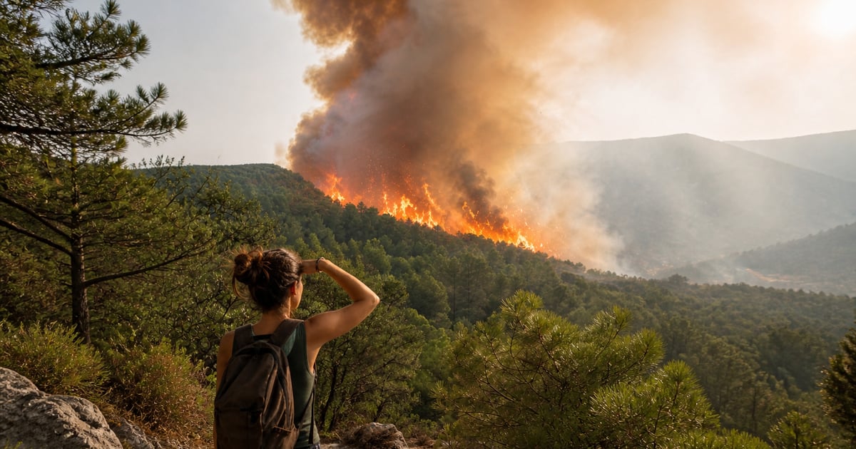 Verbrannt Bëschbuedem nom Brand, Liicht fällt duerch schwaarz Beem