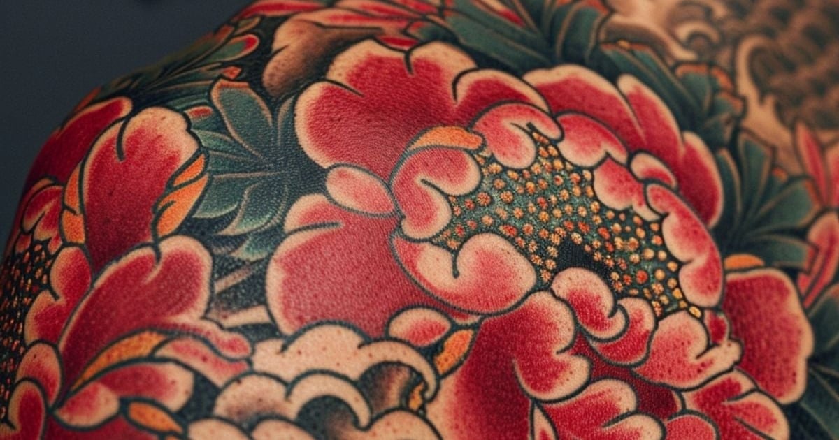 Bras tatoué vu en gros plan, lumière douce, mettant en valeur les motifs et la peau saine