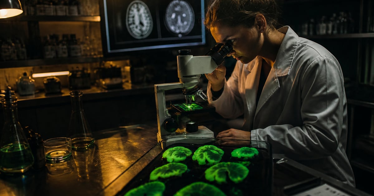 Colorful glow revealing hidden details in a slice of brain tissue