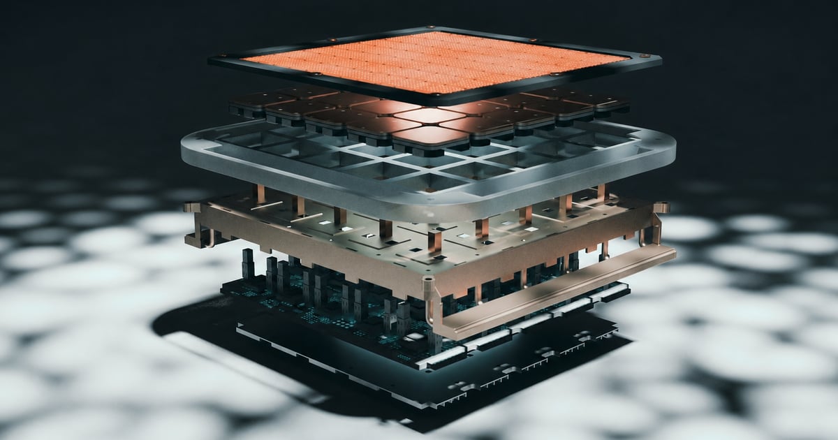 Circuits électroniques miniatures illuminés, sur une surface sombre et brillante