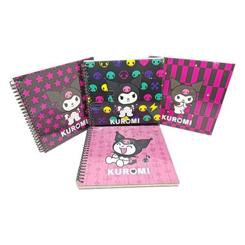 Kuromi 16x15 cm 50 Yaprak Çizgili Spiralli Sert Kapak Defter