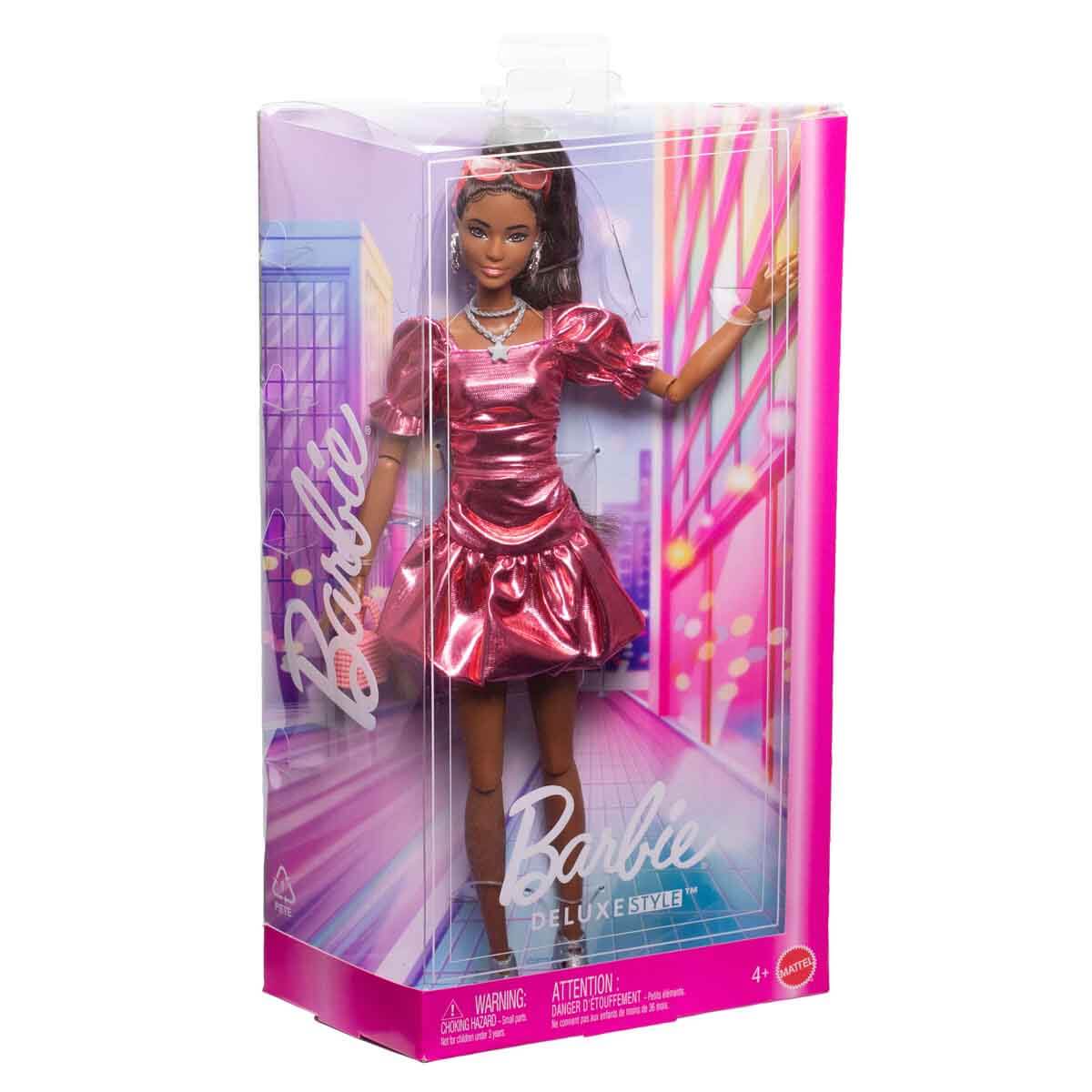 Barbie Deluxe Style Stil İkonu Metalik Pembe Elbiseli Bebek 