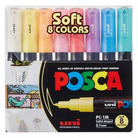 Uni Posca 0.7 Su Bazlı Markör Kalem Soft Renkler 8"li Pc-1m 8c