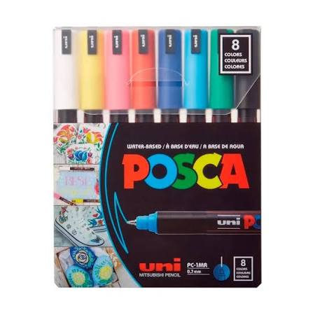Uni Posca 0.7 Su Bazlı Markör Kalem Ana Renkler 8"li Pc-1mr 8c