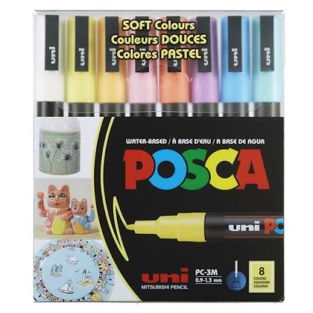 Uni Posca 0.9-1.3 Su Bazlı Markör Kalem Soft Renkler 8"li Pc-3m 8c