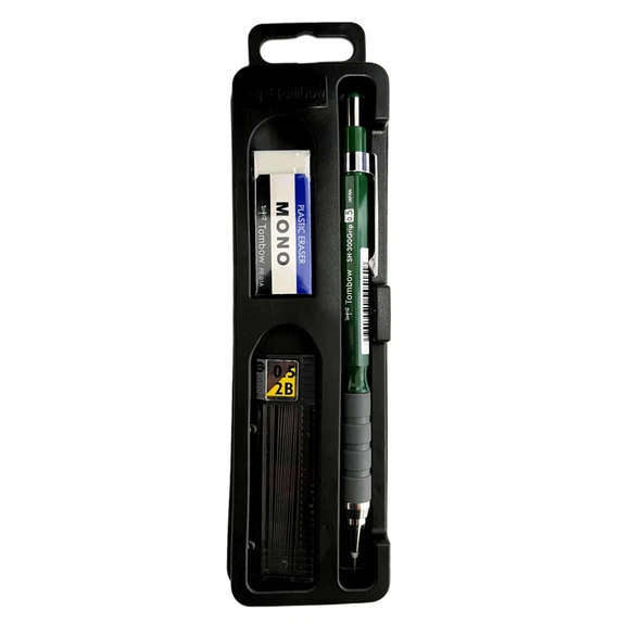 Tombow SH-300 Grip Mekanik Kurşun Kalem Plastik Kutulu Set 0.5 mm Koyu Yeşil