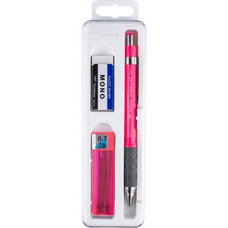 Tombow SH-300 Grip Mekanik Kurşun Kalem Plastik Kutulu Set 0.7 mm Neon Pembe