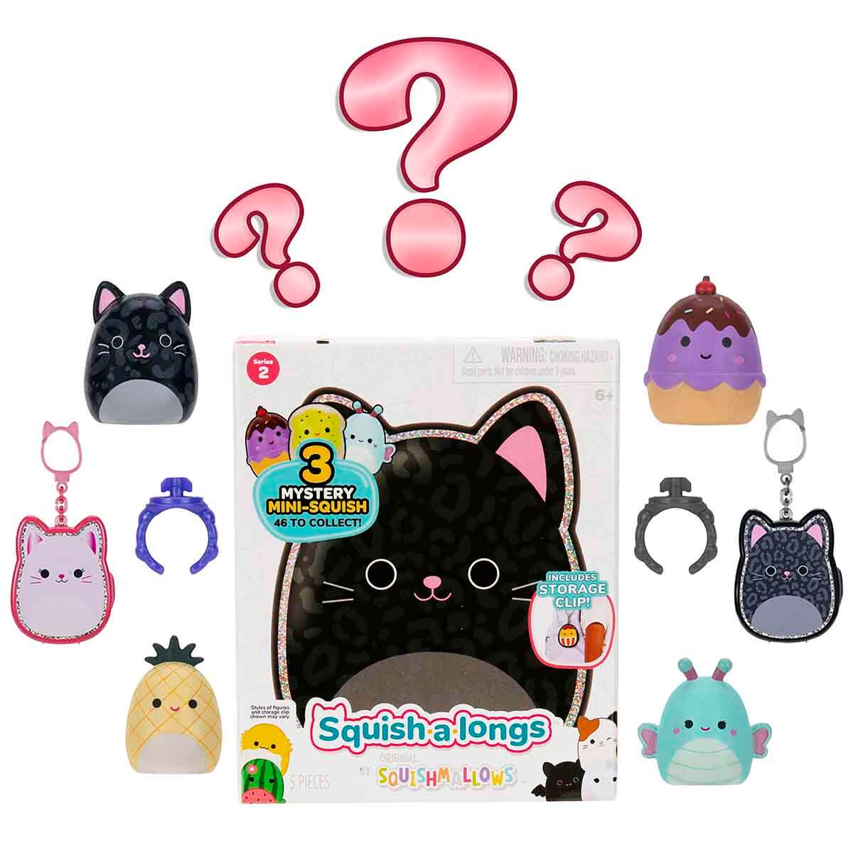 Squishmallows Squish-a-longs Klipsli Çanta Süsü ve 3 Figür + Yüzük S2 - Sürpriz Paket