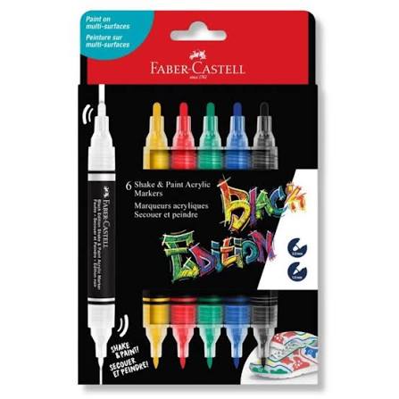 Faber-Castell Black Edition Shake&Paint Markör 6'lı Klasik Renkler