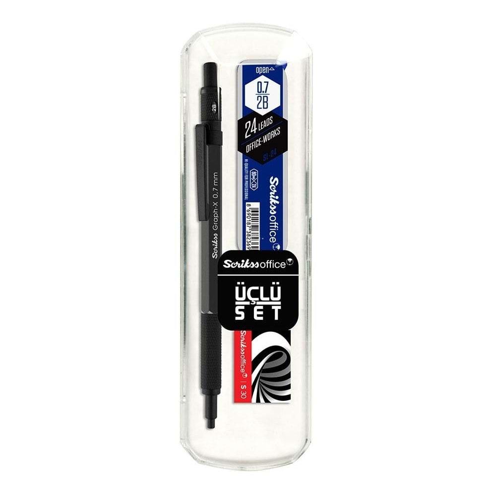 Scrikss Graph-x Metal 0.7 mm Versatil Kalem Silgi Uç Seti Saten Siyah
