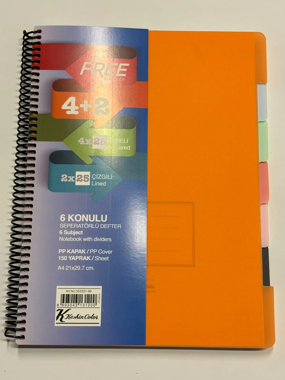 KESKİN COLOR FREE SUBJECT 4+2 150 YAPRAK SEPERATÖRLÜ DEFTER