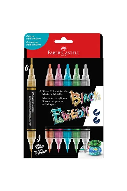 FABER-CASTELL BLACK EDITION SHAKE&PAİNT MARKÖR 6'LI METALİK RENKLER