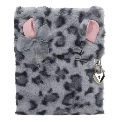 TOP MODEL KİLİTLİ GÜNLÜK GRİ PELUŞ KEDİ DEFTER