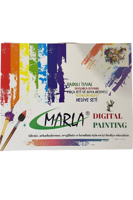 MARLA BASKILI TUVAL SAYILARLA BOYAMA FIRÇA SETİ VE BOYA HEDİYELİ