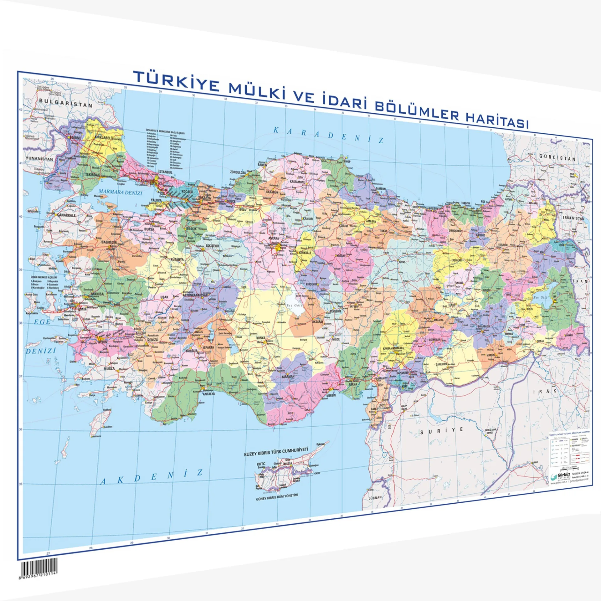 TÜRKİYE FİZİKİ VE SİYASİ HARİTASI ÇİFT TARAFLI 35X50 CM
