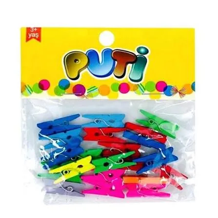 PUTİ RENKLİ AHŞAP MANDAL 24'LÜ