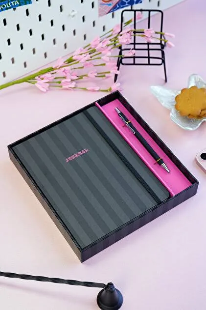 Kutulu Set Sert Kapak Defter A5 ve Metal Gövdeli Tükenmez Kalem Model 1