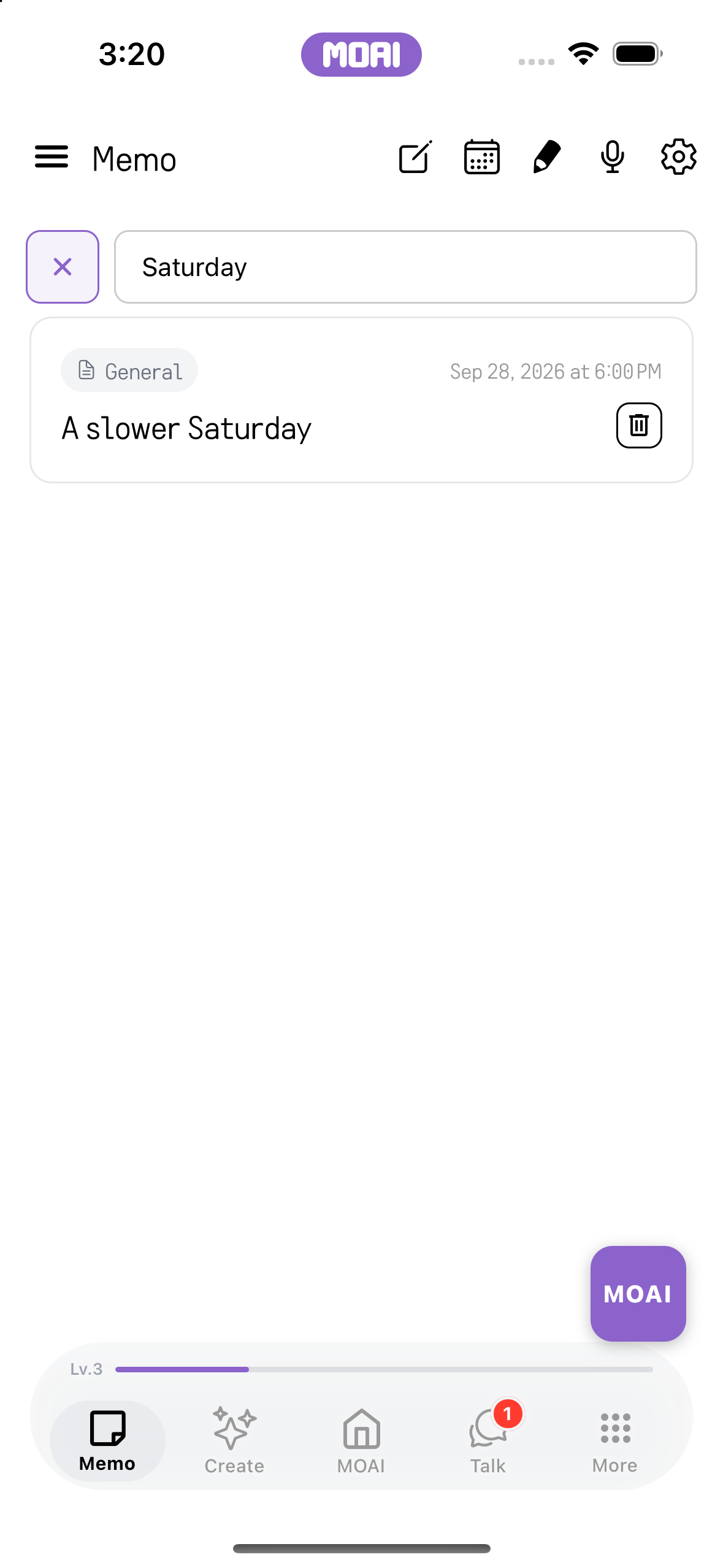 Saturday를 검색해 샘플 노트를 찾는 화면.