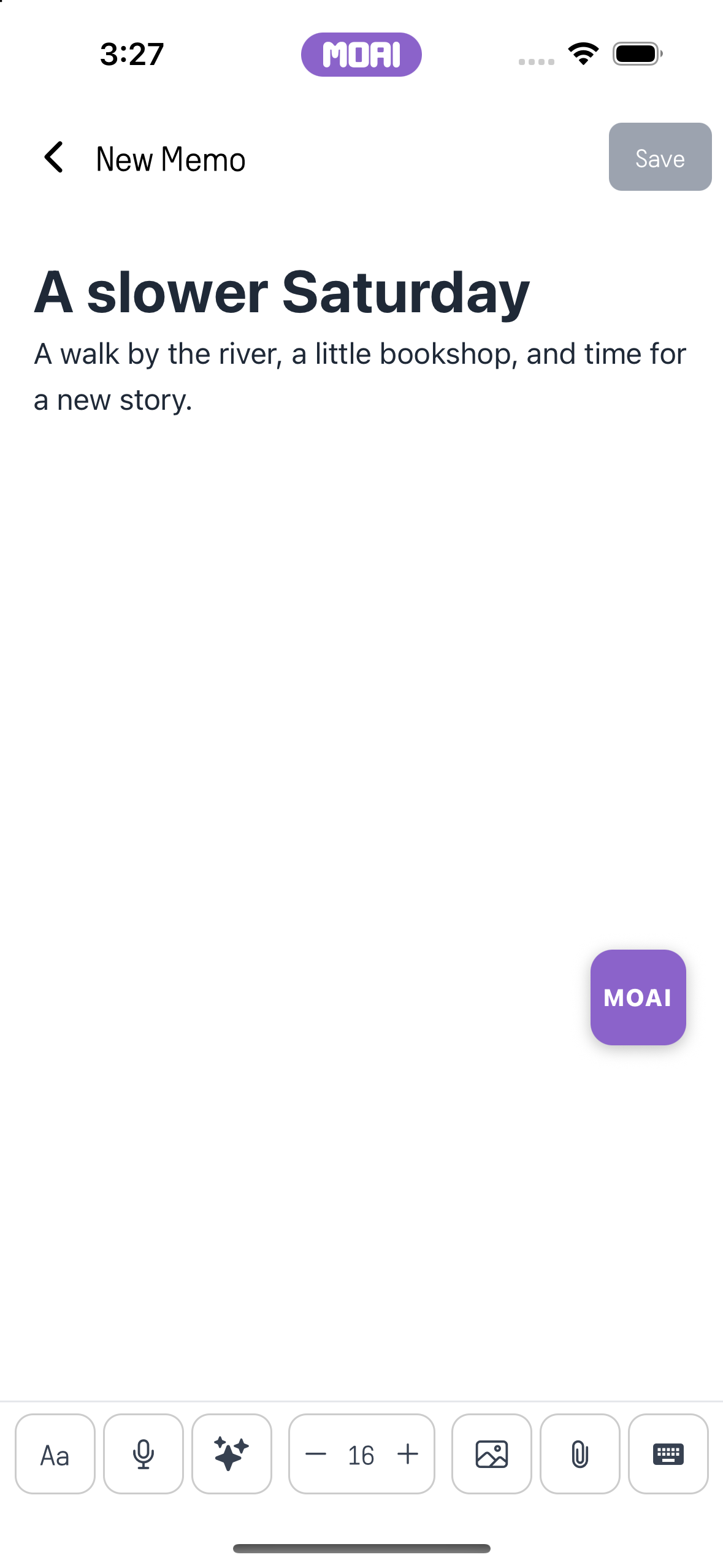 MOAI로 정리하기 전 편집기의 원본 메모 텍스트. 샘플 콘텐츠입니다.