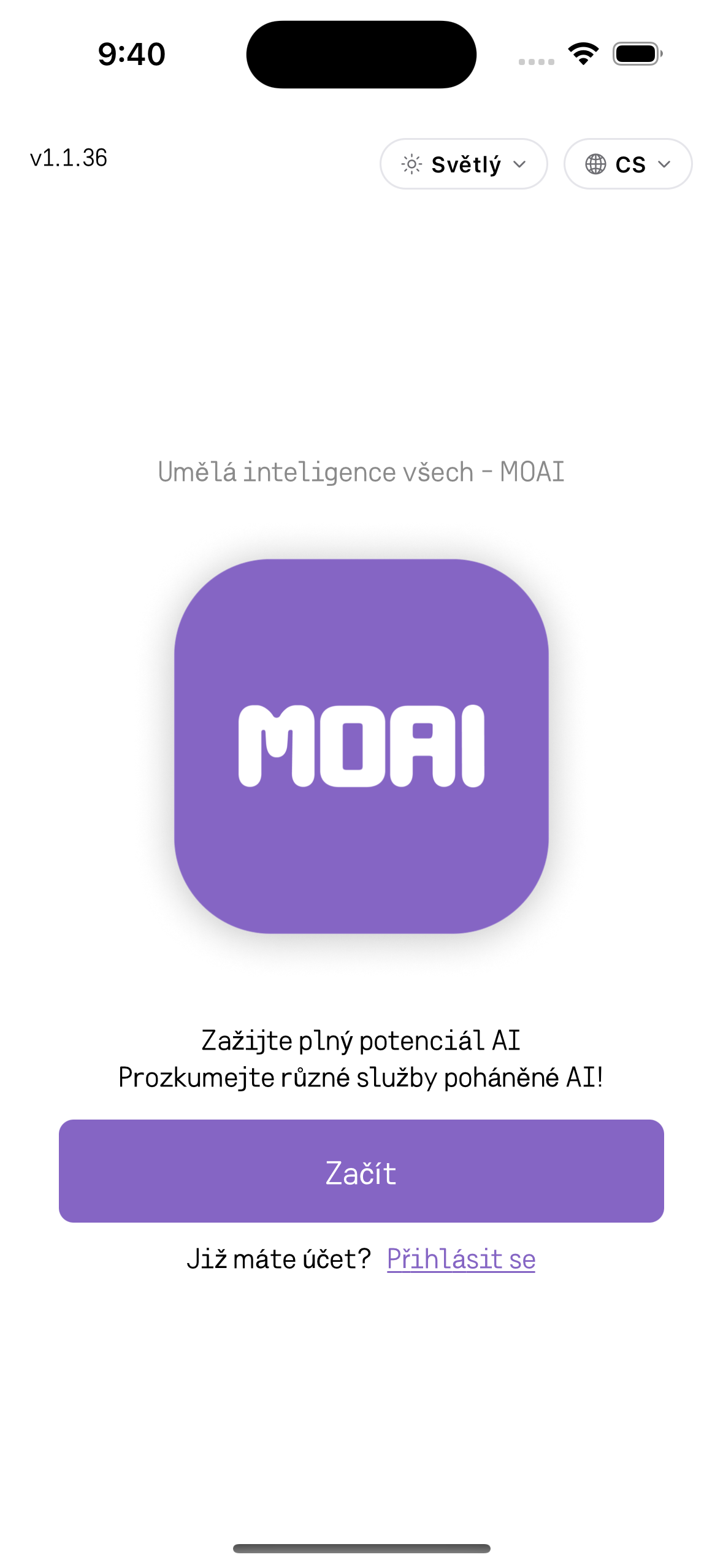 MOAI Getting started in Čeština, captured on iPhone 16