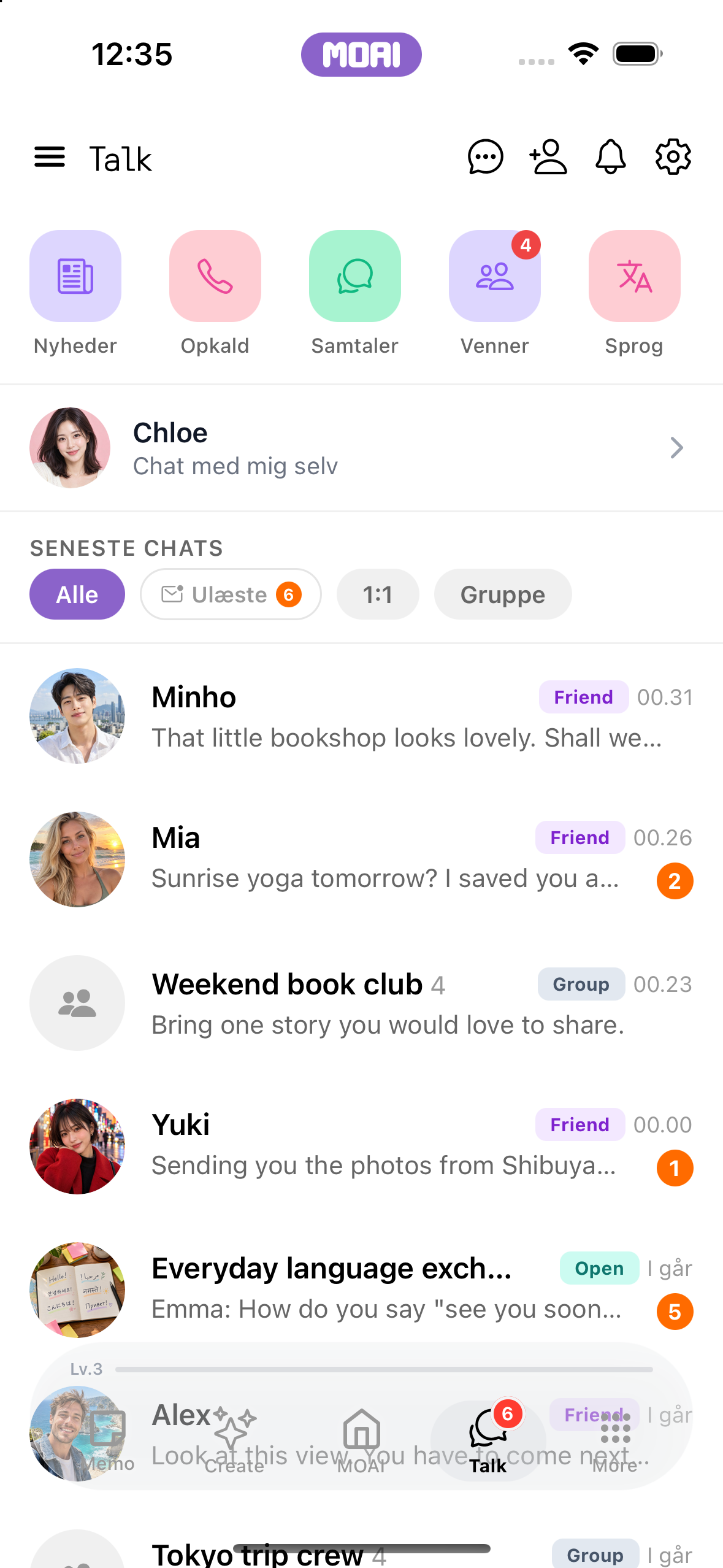 MOAI Talk screen on iPhone 16