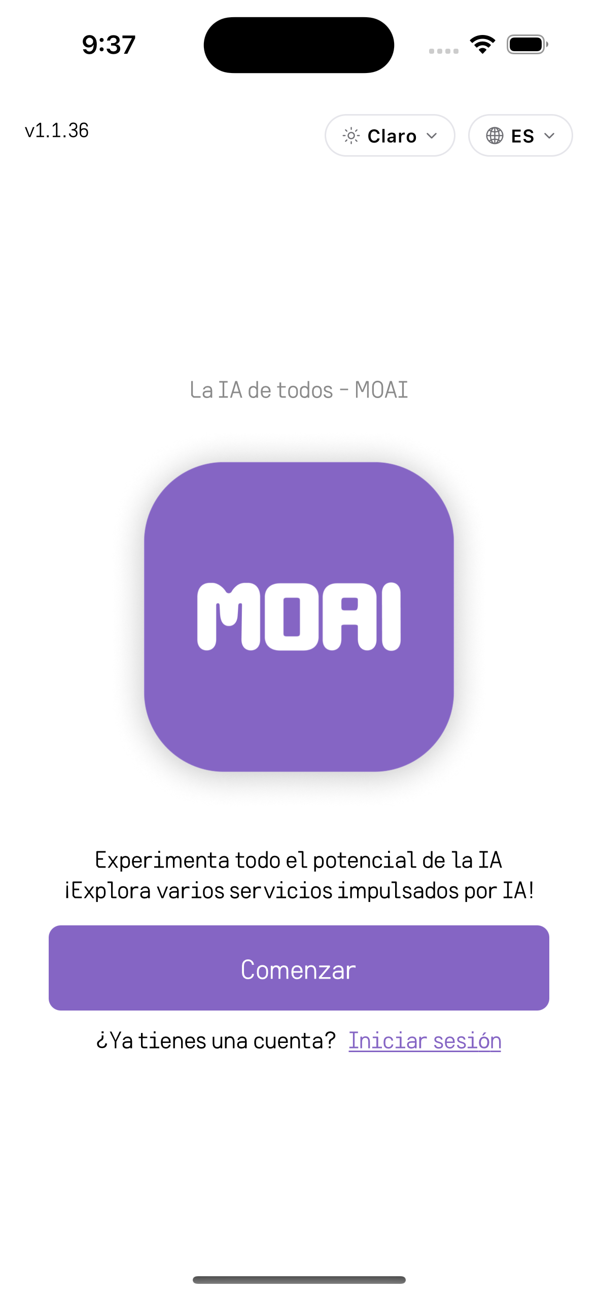 MOAI Getting started in Español, captured on iPhone 16