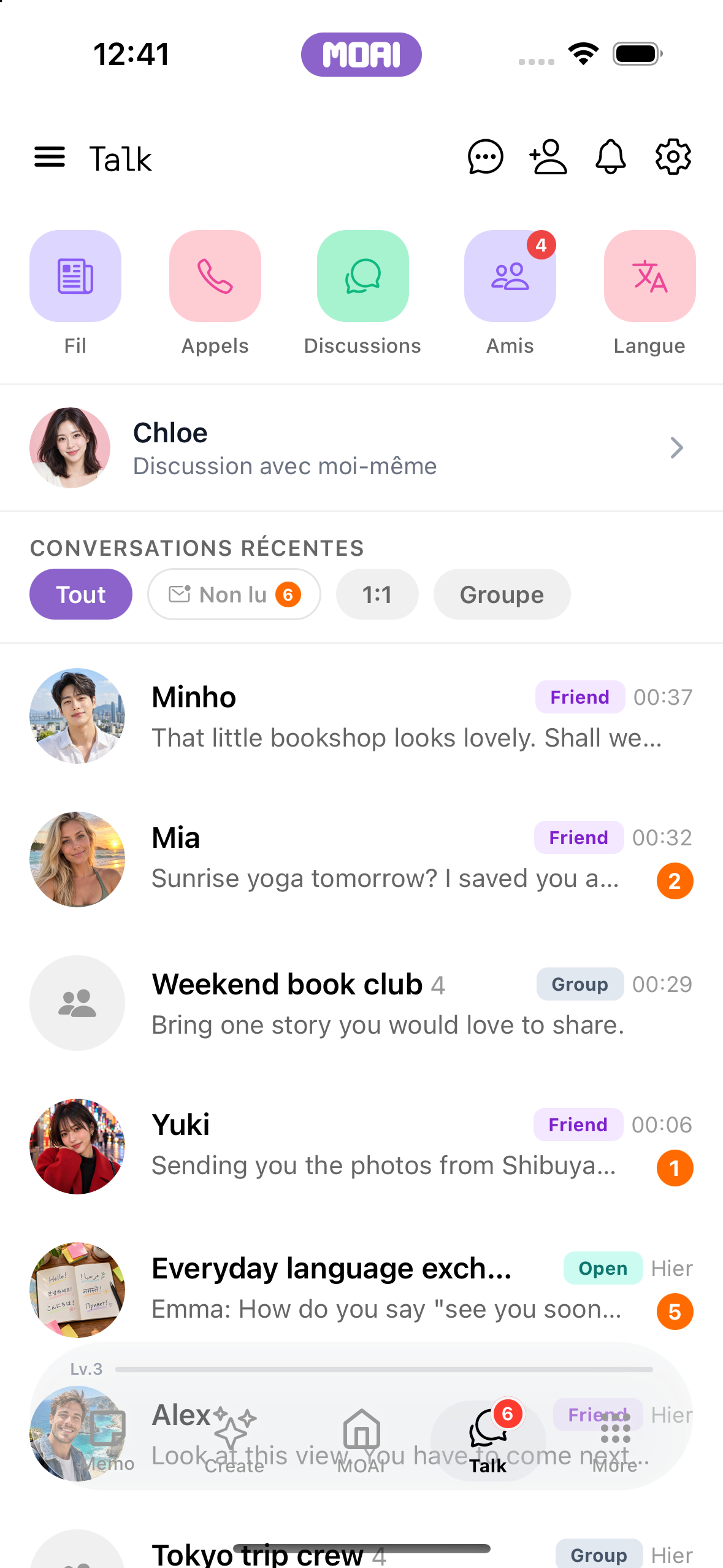 MOAI Talk screen on iPhone 16