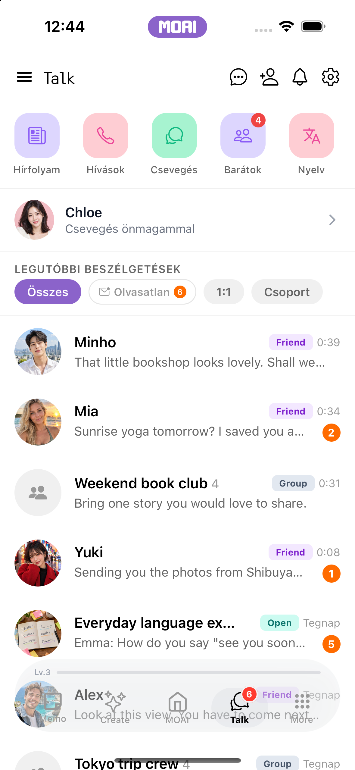 MOAI Talk screen on iPhone 16