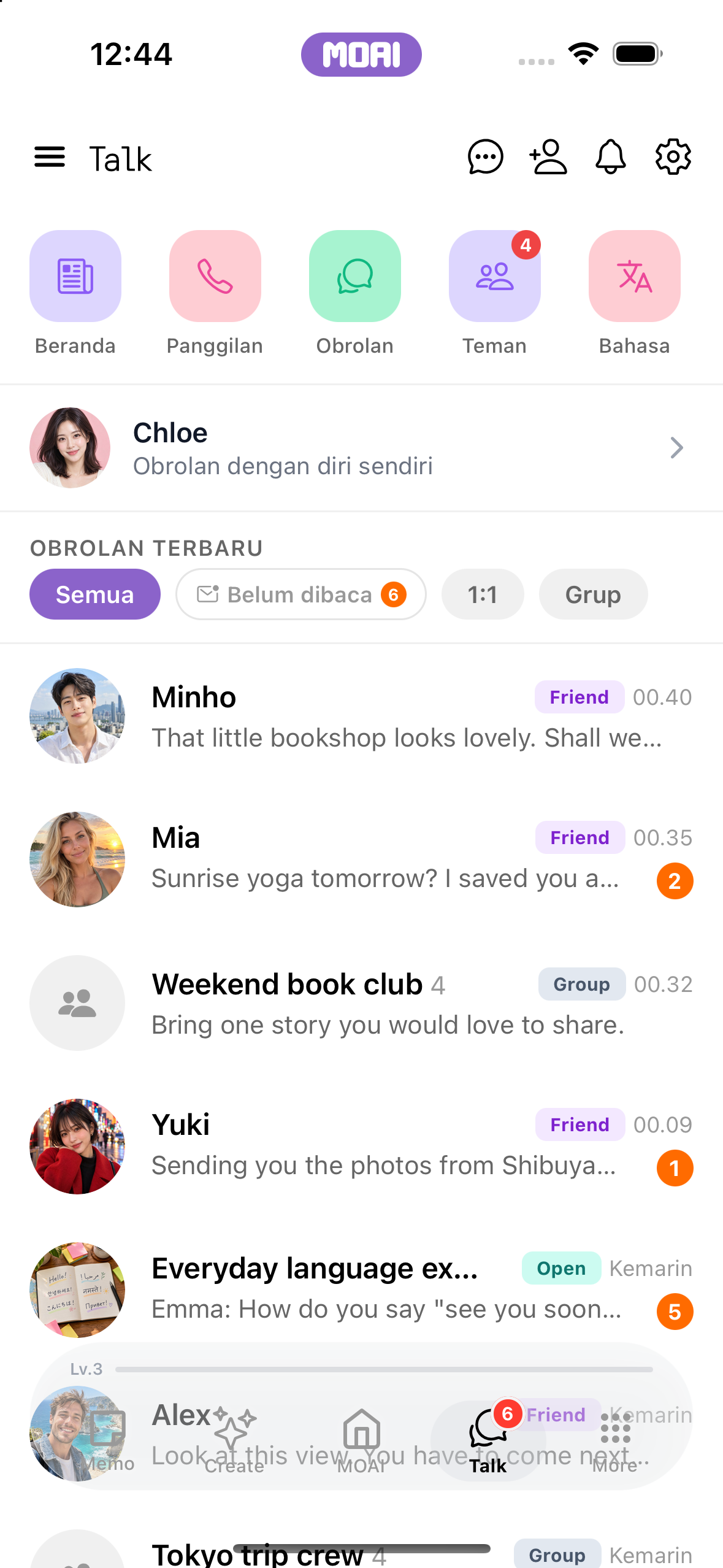 MOAI Talk screen on iPhone 16