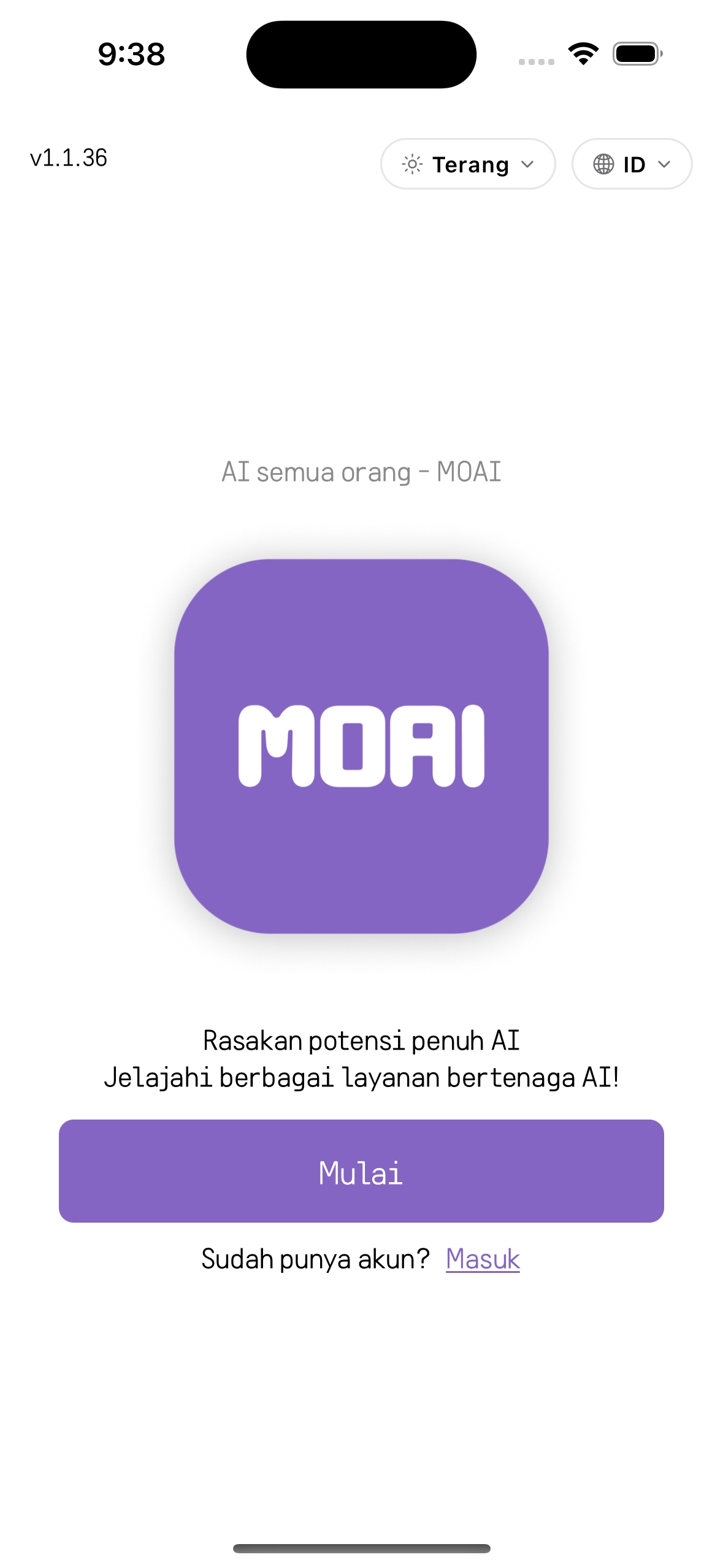 MOAI Getting started in Bahasa Indonesia, captured on iPhone 16