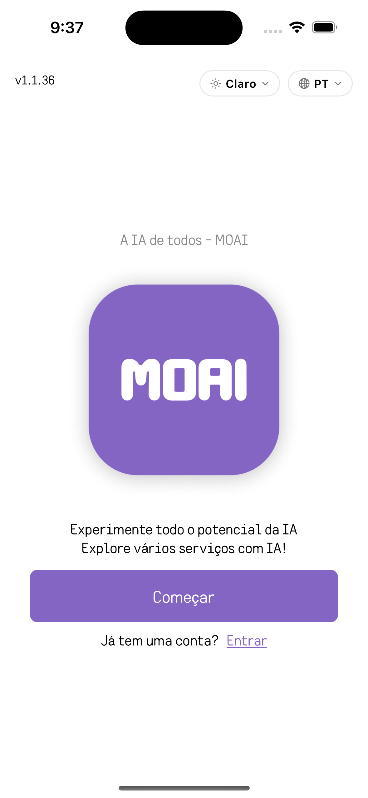 MOAI Getting started in Português, captured on iPhone 16