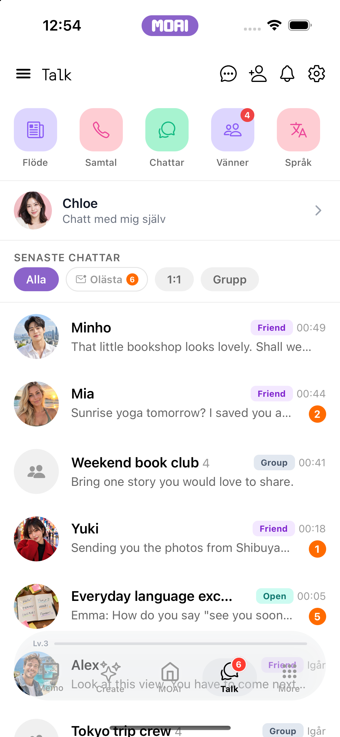 MOAI Talk screen on iPhone 16