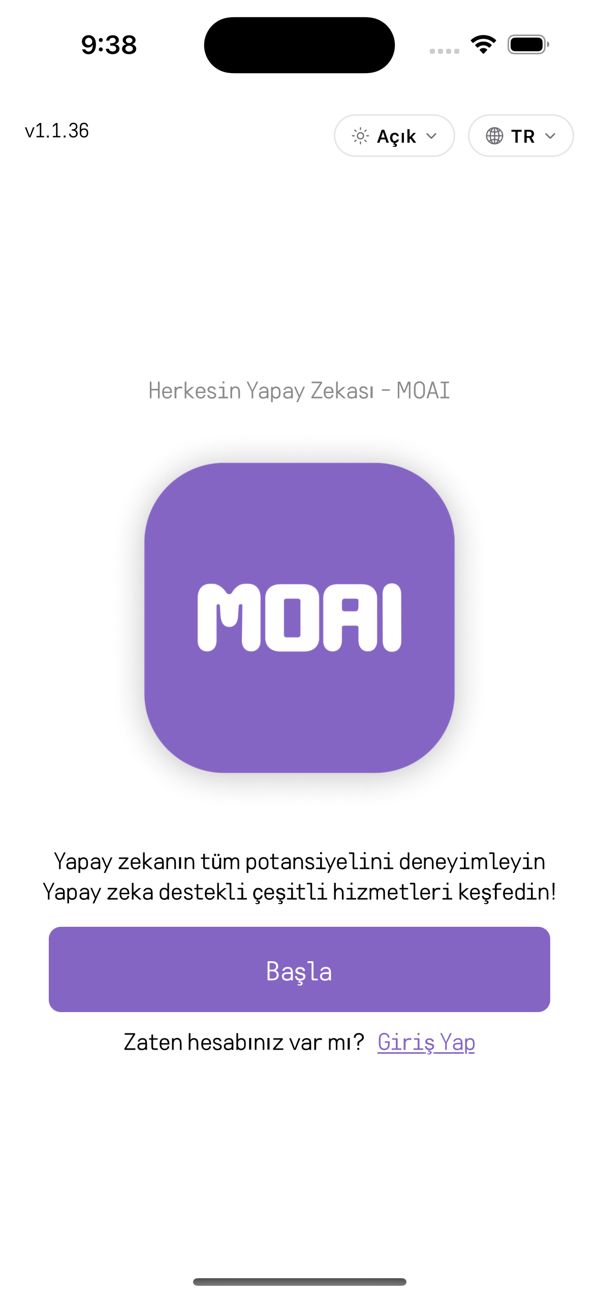 MOAI Getting started in Türkçe, captured on iPhone 16