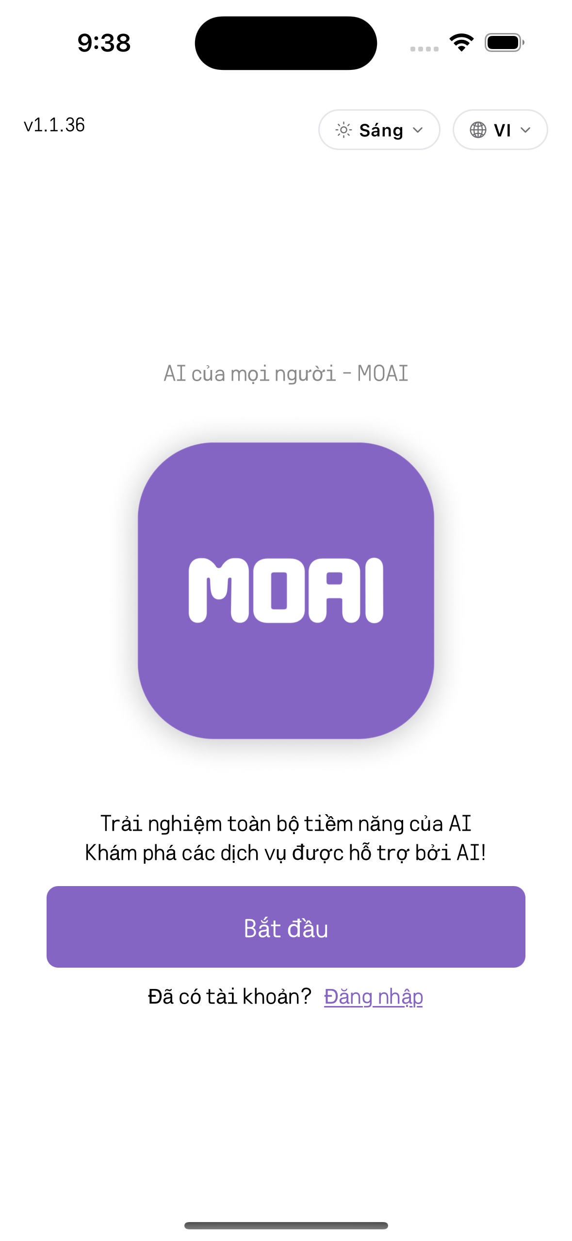 MOAI Getting started in Tiếng Việt, captured on iPhone 16