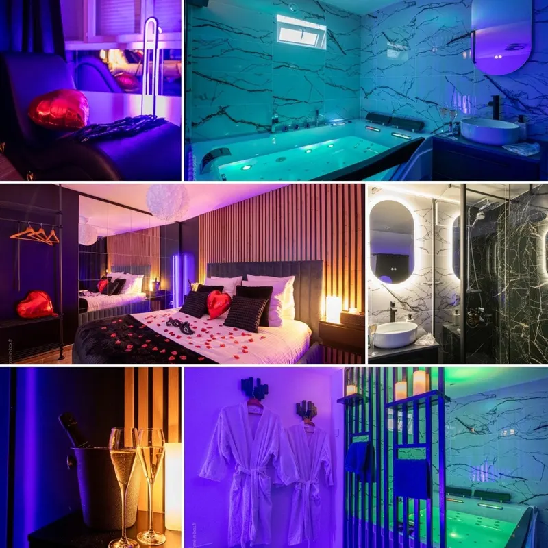 Jacuzzi Secret 91 à Longjumeau — suite de 50 m² avec bain à remous et mur miroir à Longjumeau