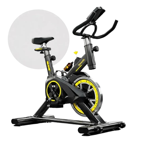 Bicicleta Ergométrica Fitness Para Cardio E Musculação Com Base Cor Preto E Amarelo 6kg Inercia Marca Sevenfit