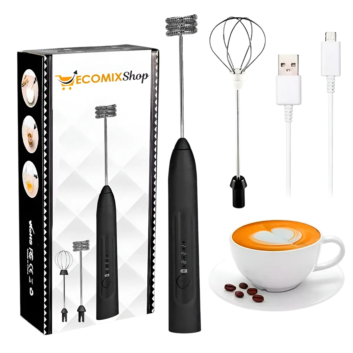 Mini Mixer Elétrico Misturador De Bebidas 2 Em 1 Portátil Fue Recarregável Mexedor De Ovos Whey Leite Café Espuma Shake Drinks Capuccino E Várias Bebidas Homeroarte