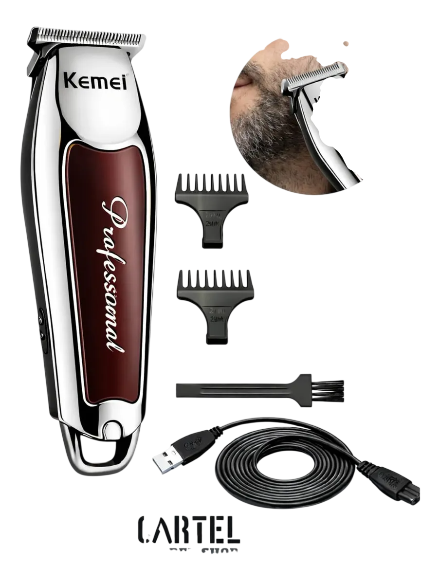 Máquina Profissional Cortar Cabelo E Barba Acabamento Sem Fio Prateado Com Marrom Bivolt 110/220