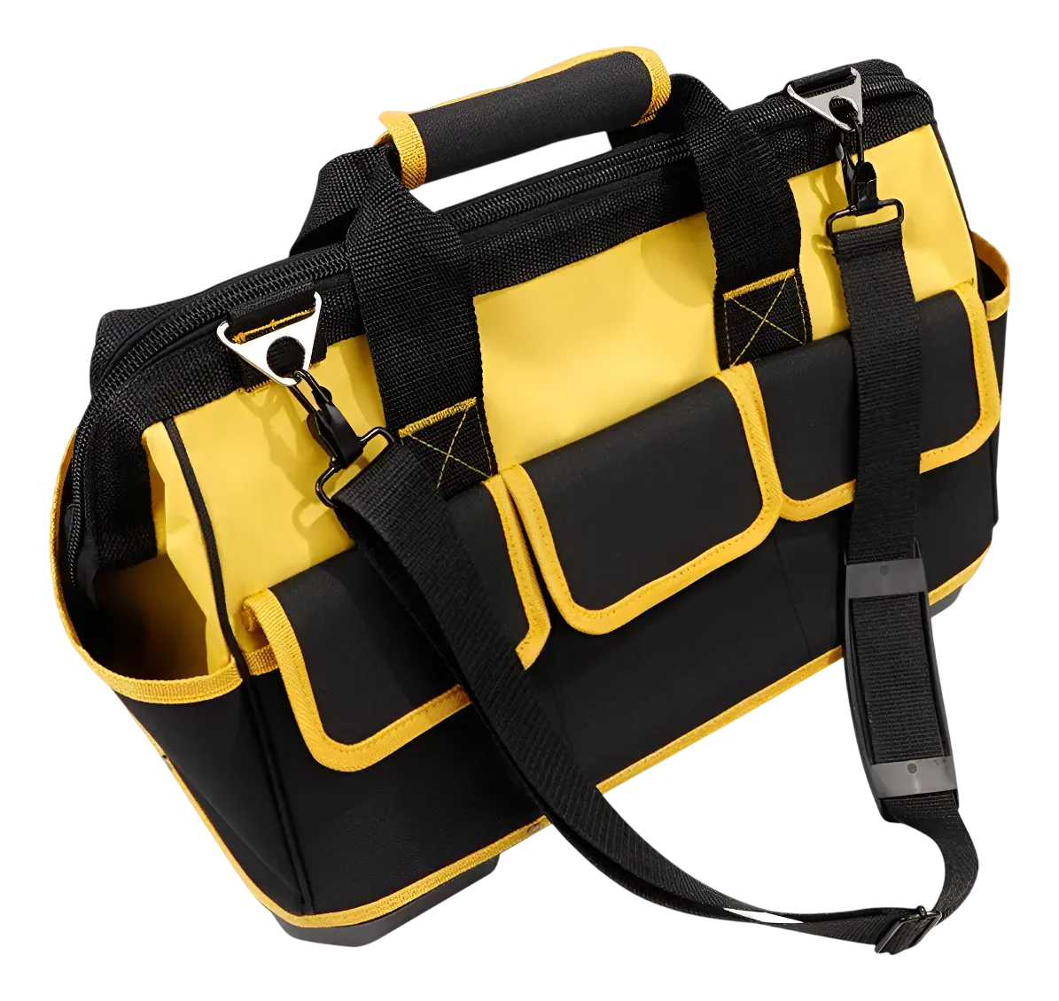 Bolsa Ferramentas Grande Reforçada Manutenção Eletricista Com Alça Amarela 16 Divisões Fundo Rígido