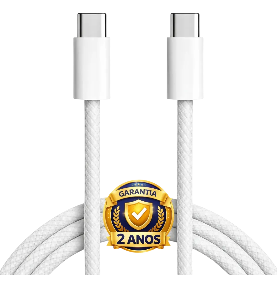 Cabo Carregador Dados Turbo Tipo C Duplo Compativel Com Samsung S24 Ultra S23 Fe S22 Plus S21 S20 Motorola Xiaomi Lg Iphone 15 16 Cor Branco Nylon